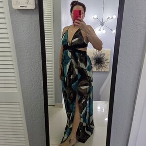 Fashion Nova Teal and Black Maxi Dress